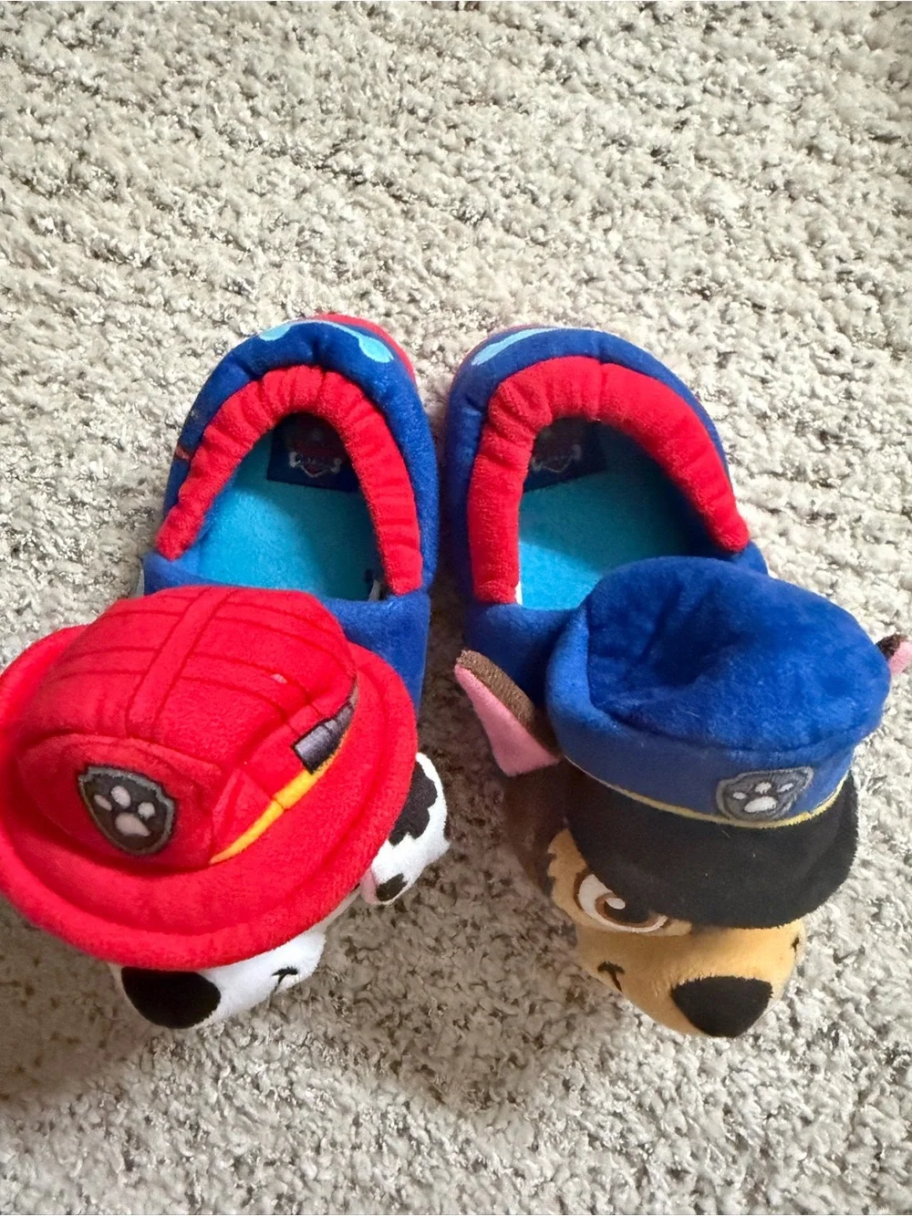 Paw Patrol Plush Slipper Heads in Red, Blue & Brown Euc 9 - 10